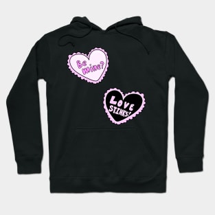 Be Mine and Love Stinks Contrast Heart Valentines, made by EndlessEmporium Hoodie